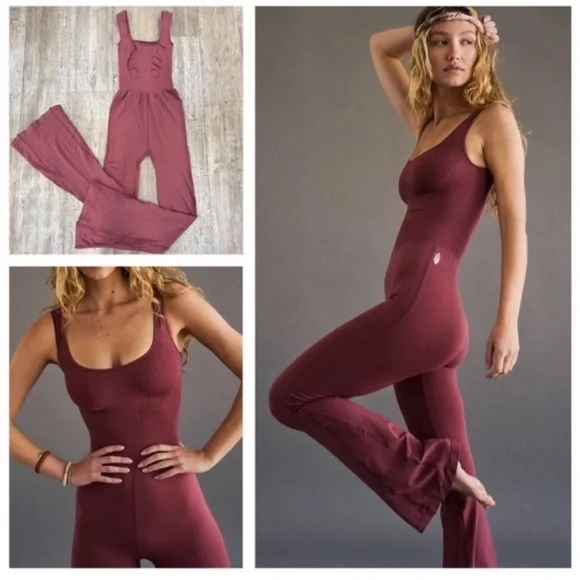 NWT Free People Good Karma Flared Onesie Henna Burgundy MSRP $118 Size Small - Picture 1 of 9